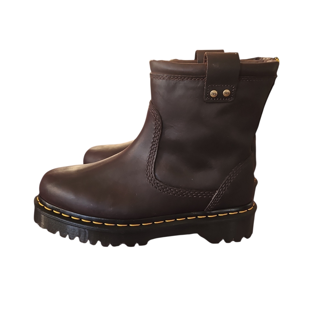 Dr Martens Anistone Lo Leather Dark Brown Biker Boots Burnish Wax Pull Up Size6M